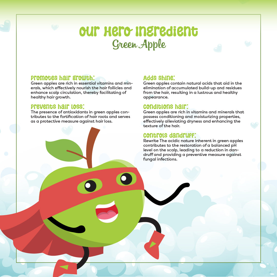 Green Apple Shampoo for Kids (5-12 Years) | Nourishes & Strengthens Hair | Frizz-Free, Soft & Shiny Hair | Controls Dandruff & Balances Scalp pH | Paraben & Sulfate-Free | 250ml