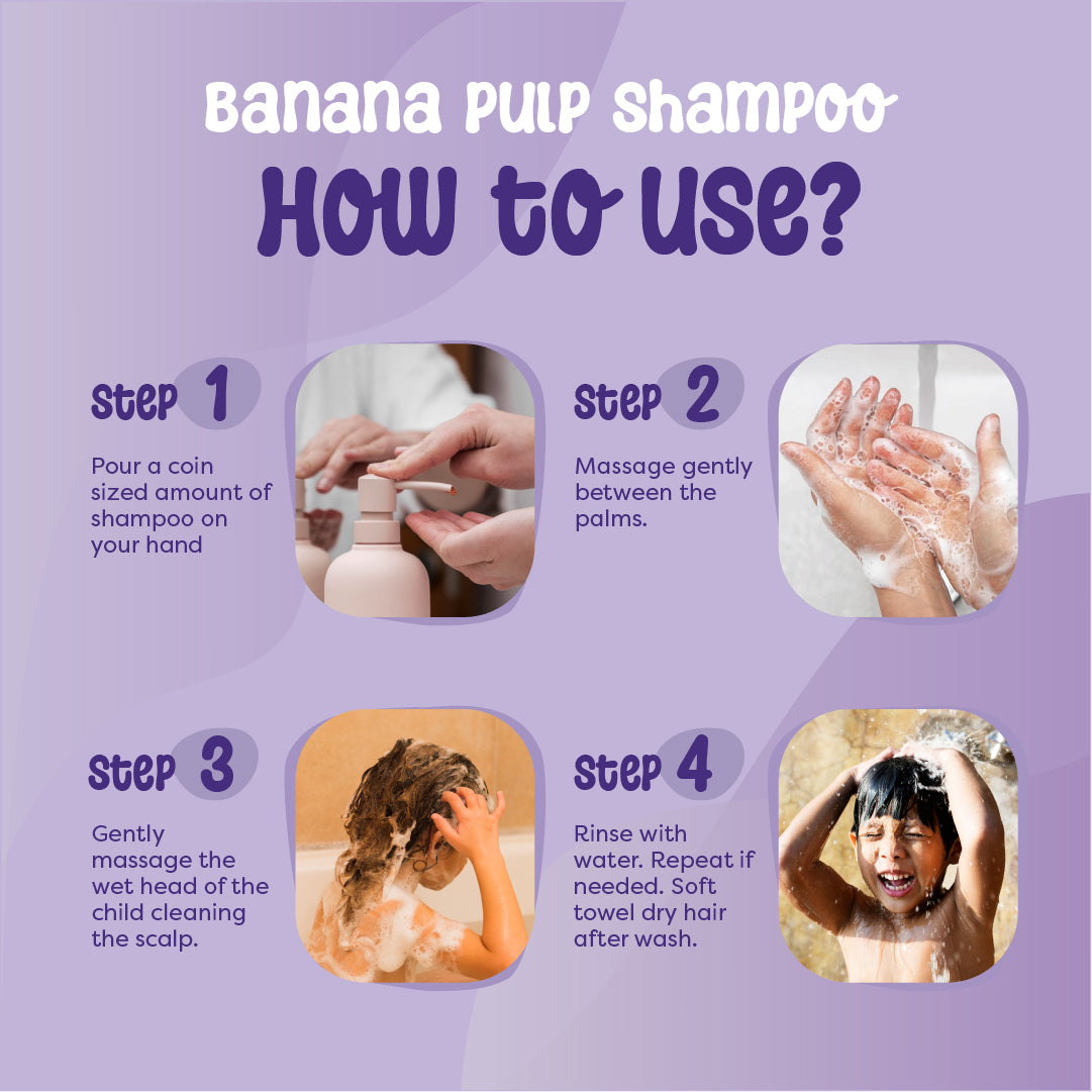 Banana Pulp Shampoo and Green Apple Shampoo Combo for Kids (5-12 Years) | Nourishes & Strengthens Hair | Frizz-Free, Soft & Shiny Hair | Controls Dandruff & Balances Scalp pH | Paraben & Sulfate-Free | 250 ml each