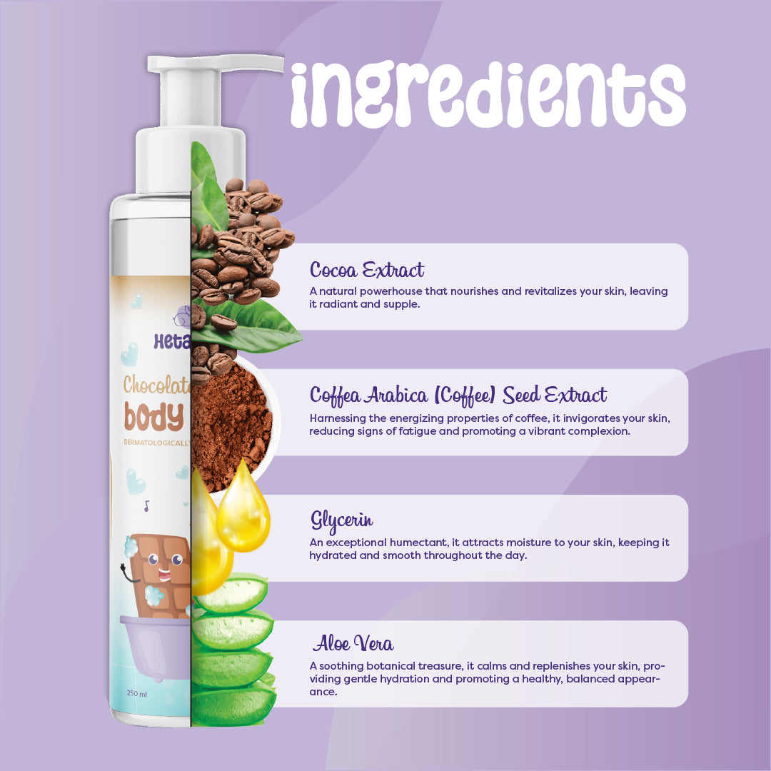 Chocolate Body Wash for Kids | Nourishing & Moisturizing | Paraben & Sulfate-Free | Prevents Acne | Chocolate Infused | Gentle Kids Body Wash (Age: 5-12) | 250ml, Certified Toxin Free