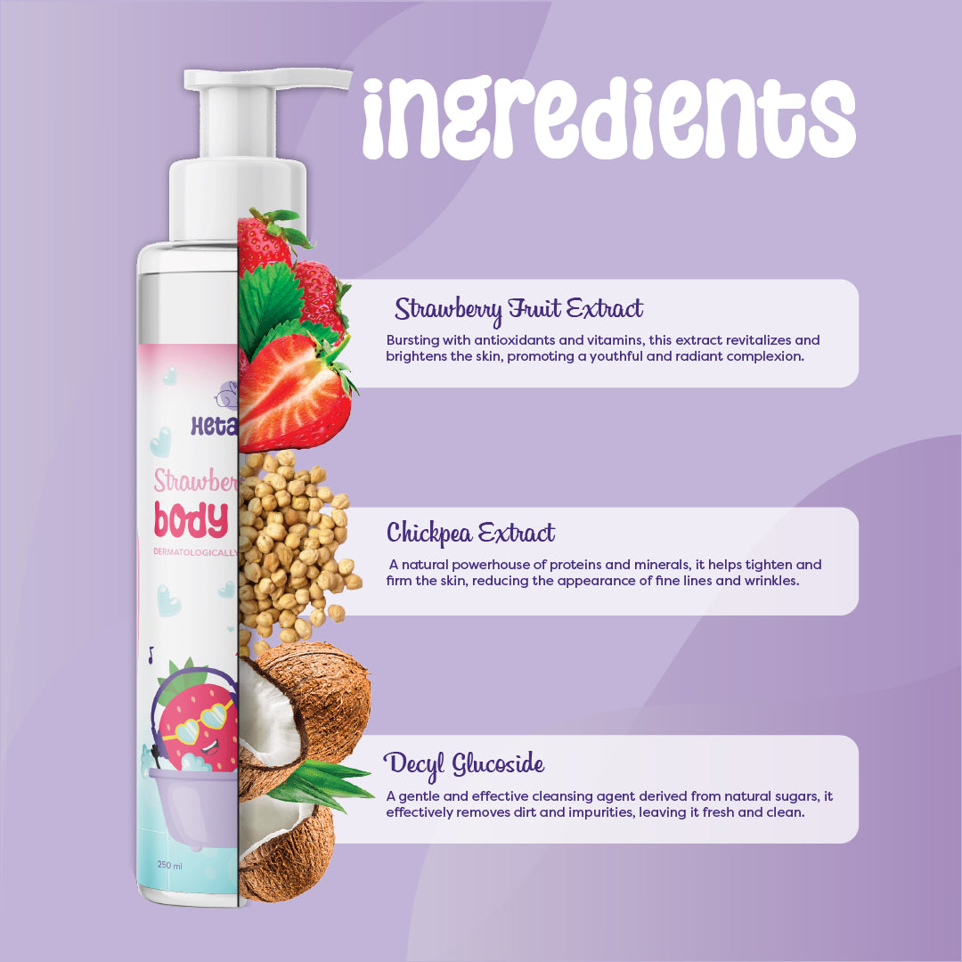 Strawberry Body wash and Hydrating Body lotion Combo for Kids (5-12 Years) | Nourishes Skin| Frizz-Free, Soft & Smooth skin | Controls dryness and locks moisture | Paraben & Sulfate-Free | 250 ml / 200ml each
