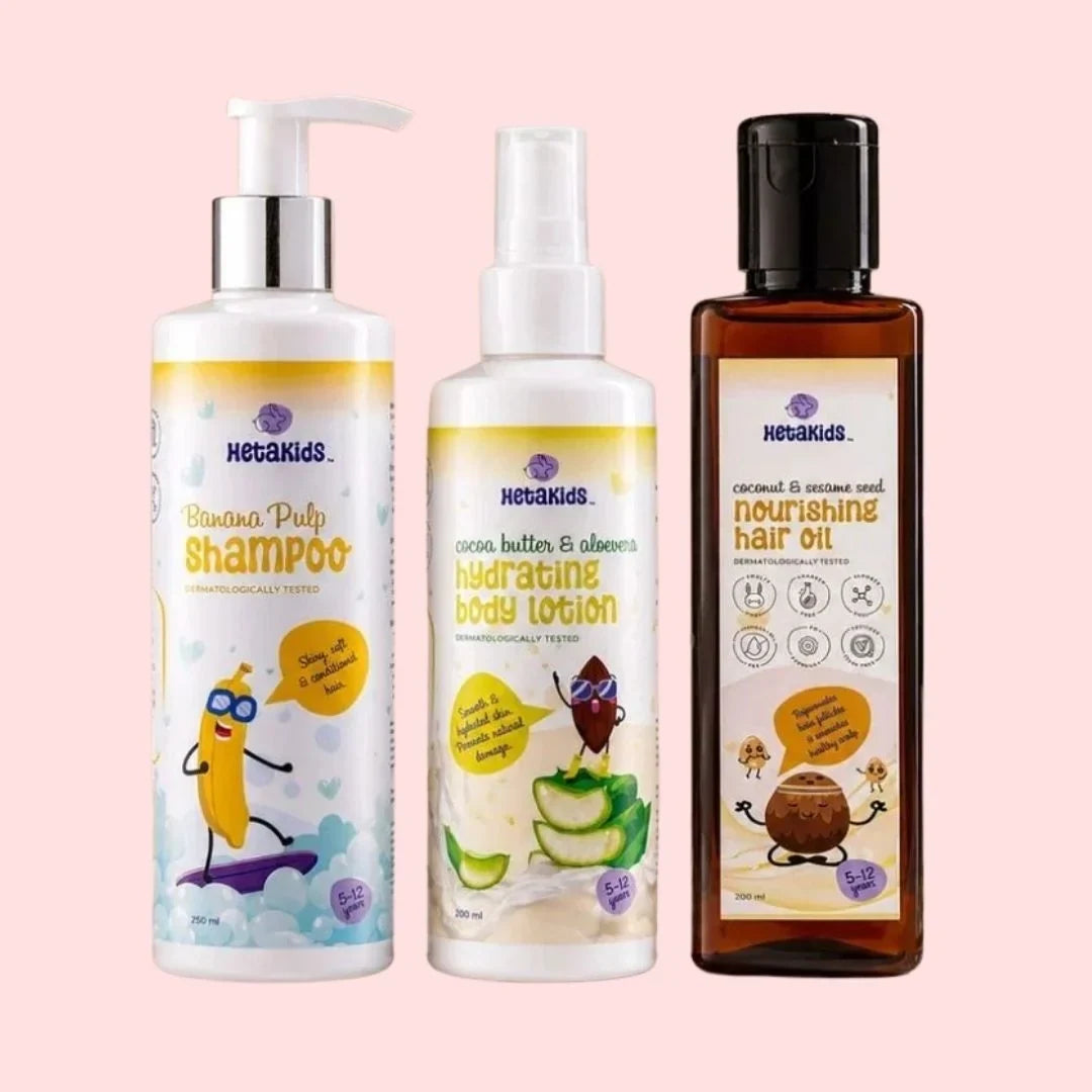 Nourish & Protect Trio ( Banana Shampoo+ Hair Oil + Body Lotion) -Daily Hair & Skin Care for Growing Kids (5–12 Years)