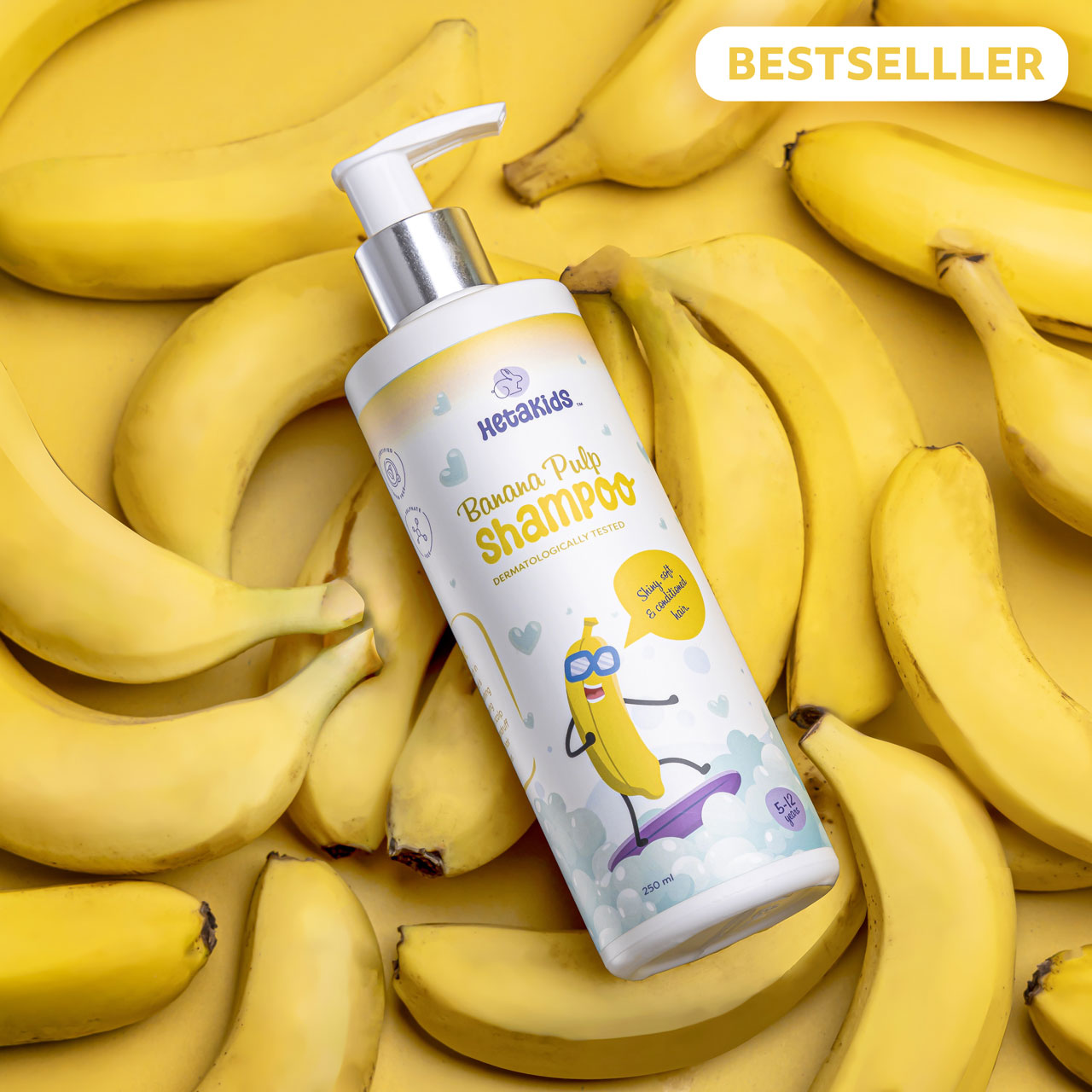 Banana Shampoo for Kids (5-12 Years) | Nourishing | Frizz-Free, Soft Hair | Soothes Itchy Scalp | Enriched with Banana Pulp & Glycerin | Paraben & Sulfate-Free | 250ml
