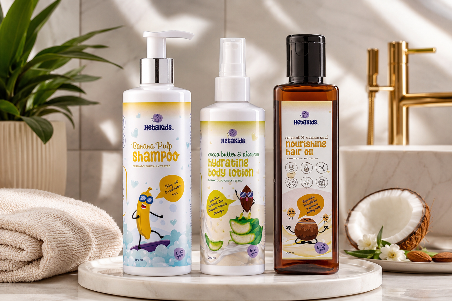 Nourish & Protect Trio ( Banana Shampoo+ Hair Oil + Body Lotion) -Daily Hair & Skin Care for Growing Kids (5–12 Years)