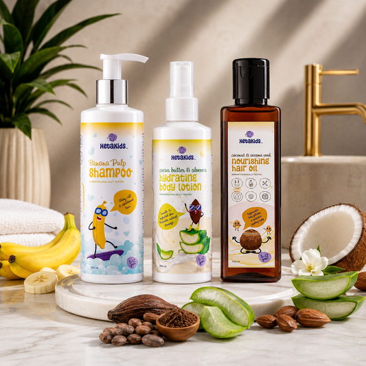 Nourish & Protect Trio ( Banana Shampoo+ Hair Oil + Body Lotion) -Daily Hair & Skin Care for Growing Kids (5–12 Years)