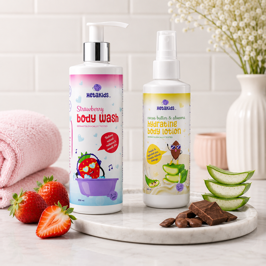 Soft Skin Duo (Strawberry Body Wash + Hydrating Body Lotion) -Cleanse • Hydrate • Protect • Kids 5–12 Years (250 ml + 200 ml))
