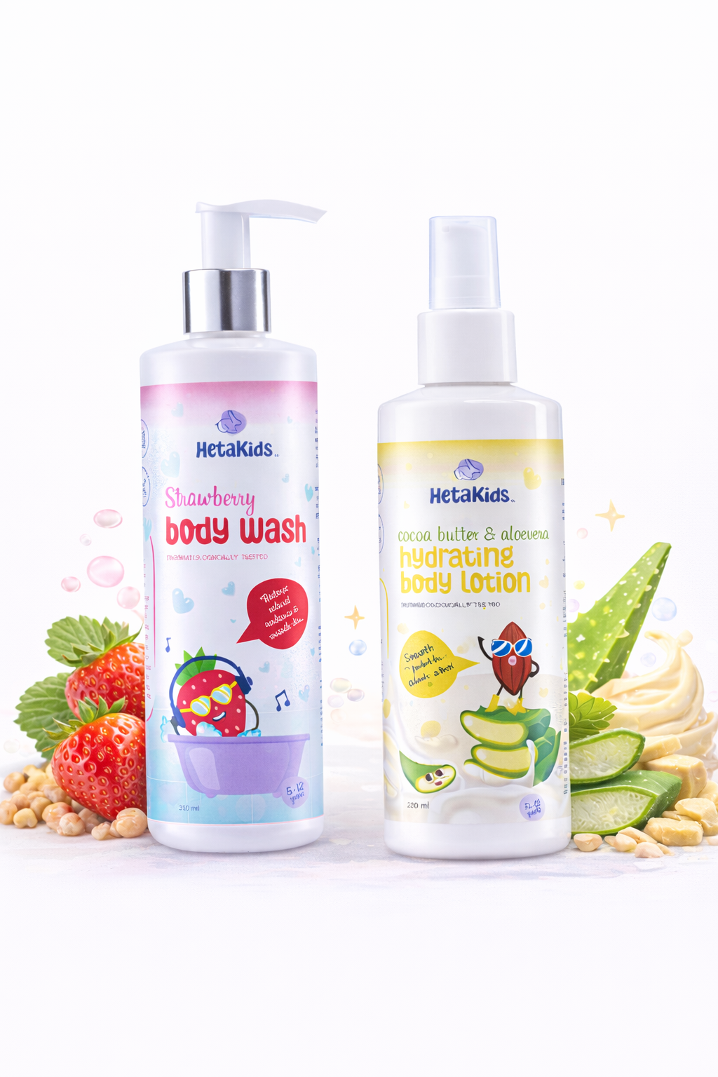 Strawberry Body wash and Hydrating Body lotion Combo for Kids (5-12 Years) | Nourishes Skin| Frizz-Free, Soft & Smooth skin | Controls dryness and locks moisture | Paraben & Sulfate-Free | 250 ml  / 200ml each