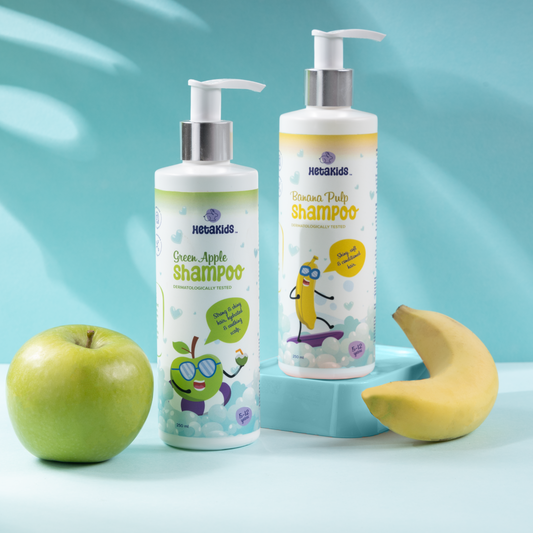Banana Pulp Shampoo and Green Apple Shampoo Combo for Kids (5-12 Years) | Nourishes & Strengthens Hair | Frizz-Free, Soft & Shiny Hair | Controls Dandruff & Balances Scalp pH | Paraben & Sulfate-Free | 250 ml each