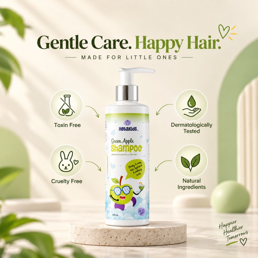 Complete Care Trio (Green Apple Shampoo + Hair Oil + Body Lotion) - Hair & Skin Essentials for Growing Kids (5–12 Years)